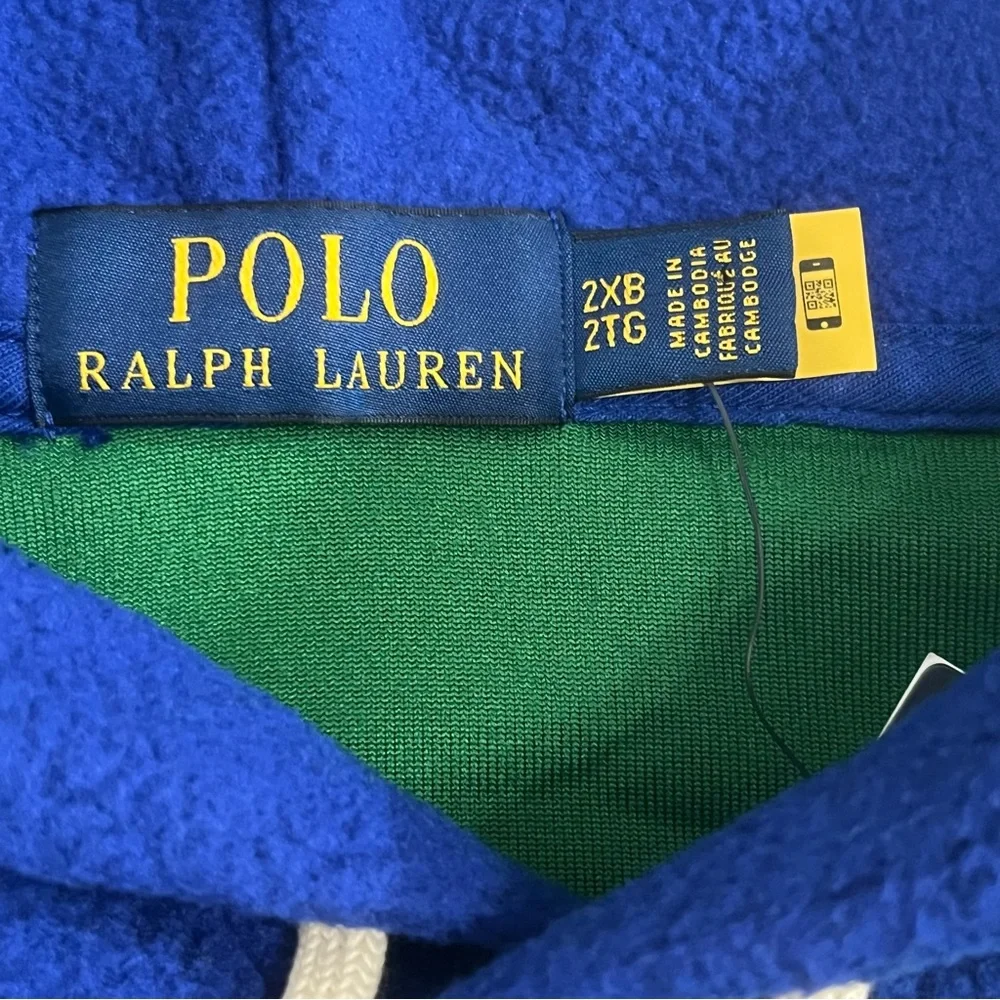 Polo Ralph Lauren Men‎ Size 2XB Brushed Face Nylon Spellout Fleece Hoodie Swe…